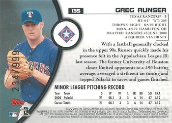 2001 Finest #135 Greg Runser Back