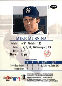 2001 Fleer Authority #98 Mike Mussina Back