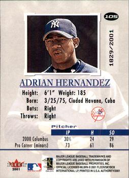 2001 Fleer Authority #105 Adrian Hernandez Back
