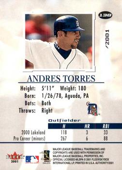 2001 Fleer Authority #138 Andres Torres Back