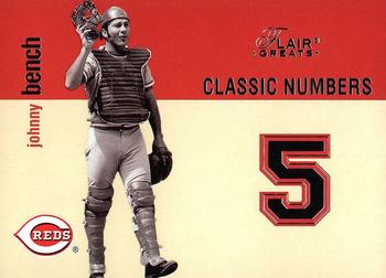 2003 Flair Greats - Classic Numbers #6CN Johnny Bench Front