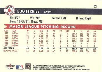 2001 Fleer Boston Red Sox 100th Anniversary #21 Boo Ferriss Back