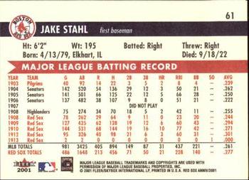 2001 Fleer Boston Red Sox 100th Anniversary #61 Jake Stahl Back
