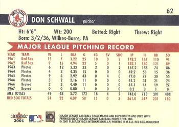 2001 Fleer Boston Red Sox 100th Anniversary #62 Don Schwall Back