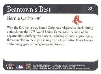 2001 Fleer Boston Red Sox 100th Anniversary #89 Bernie Carbo Back