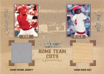 2003 Flair Greats - Home Team Cuts Game Used Dual #NNO Carlton Fisk / Jim Rice Front
