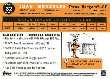 2017 Topps Archives #32 Juan Gonzalez Back