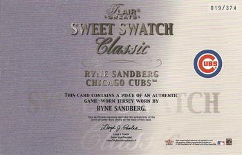 2003 Flair Greats - Sweet Swatch Classic Jersey #NNO Ryne Sandberg Back
