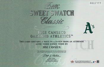 2003 Flair Greats - Sweet Swatch Classic Patch #NNO Jose Canseco Back
