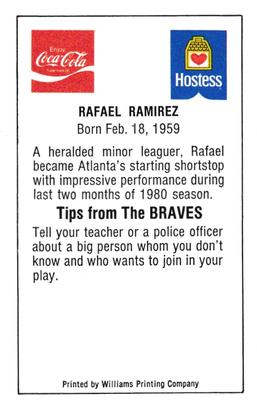 1981 Atlanta Braves Police #NNO Rafael Ramirez Back