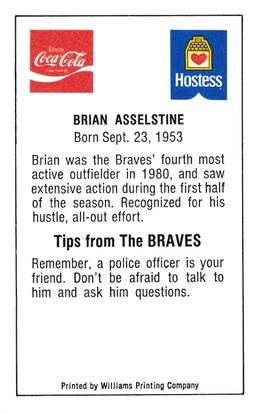1981 Atlanta Braves Police #NNO Brian Asselstine Back