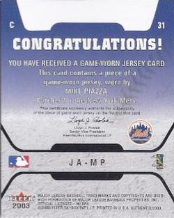 2003 Fleer Authentix - Game Jersey #JA-MP Mike Piazza Back