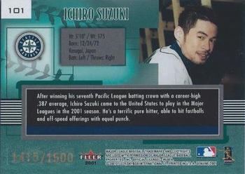 2001 Fleer Genuine #101 Ichiro Suzuki Back