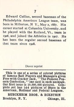 1982 Dover Publications Reprints American League #7 Eddie Collins Back