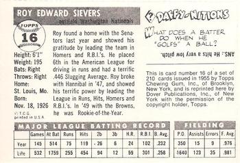 1982 Dover Publications Reprints American League #16 Roy Sievers Back