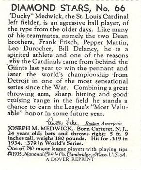 1982 Dover Publications Reprints National League #66 Joe Medwick Back