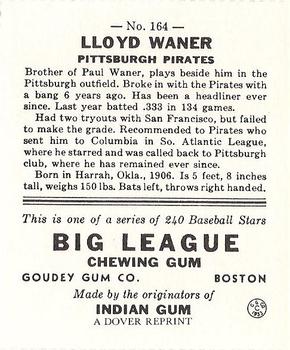 1982 Dover Publications Reprints National League #164 Lloyd Waner Back