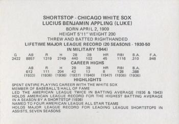 1976 Chicagoland Collectors Association Chicago Greats #NNO Luke Appling Back