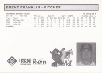 2004 Fargo-Moorhead RedHawks #NNO Brent Franklin Back