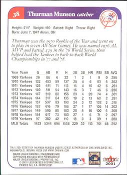2001 Fleer Greats of the Game #38 Thurman Munson Back