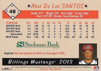 2013 Grandstand Billings Mustangs #NNO Abel De Los Santos Back
