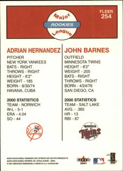 2001 Fleer Platinum #254 Adrian Hernandez / John Barnes Back