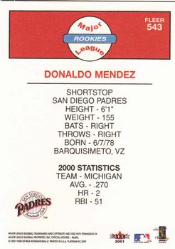2001 Fleer Platinum #543 Donaldo Mendez Back