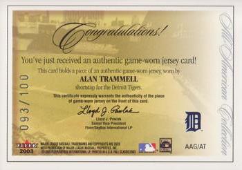 2003 Fleer Fall Classic - All-American Game Used #AAG/AT Alan Trammell Back