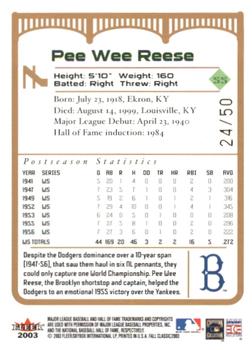 2003 Fleer Fall Classic - Championship Gold #7 Pee Wee Reese Back