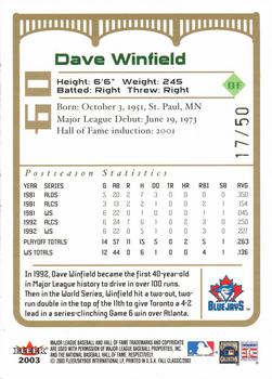 2003 Fleer Fall Classic - Championship Gold #60 Dave Winfield Back