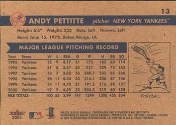 2001 Fleer Tradition #13 Andy Pettitte Back