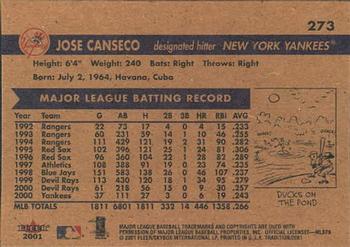 2001 Fleer Tradition #273 Jose Canseco Back
