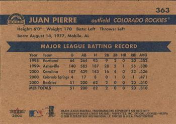 2001 Fleer Tradition #363 Juan Pierre Back