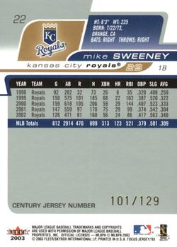 2003 Fleer Focus Jersey Edition - Century Parallel #22 Mike Sweeney Back