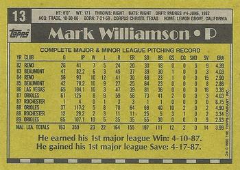 1990 Topps #13 Mark Williamson Back