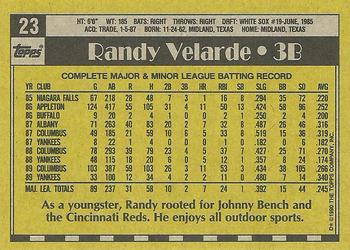 1990 Topps #23 Randy Velarde Back