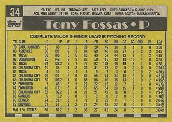 1990 Topps #34 Tony Fossas Back