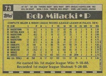 1990 Topps #73 Bob Milacki Back