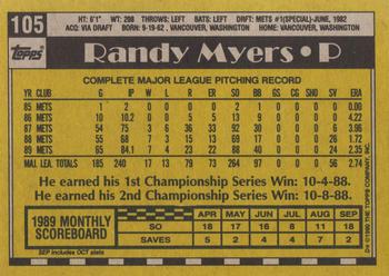 1990 Topps #105 Randy Myers Back