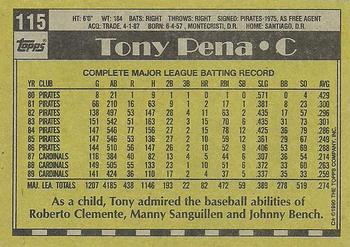 1990 Topps #115 Tony Pena Back