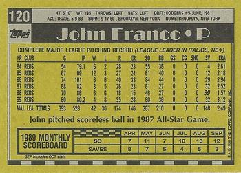 1990 Topps #120 John Franco Back