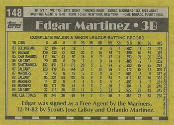 1990 Topps #148 Edgar Martinez Back