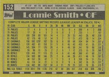 1990 Topps #152 Lonnie Smith Back