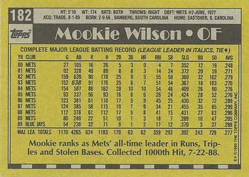 1990 Topps #182 Mookie Wilson Back