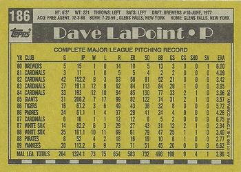 1990 Topps #186 Dave LaPoint Back