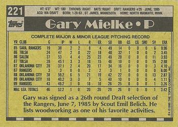 1990 Topps #221 Gary Mielke Back