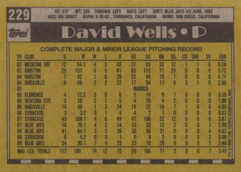 1990 Topps #229 David Wells Back
