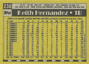 1990 Topps #230 Keith Hernandez Back