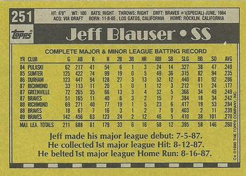 1990 Topps #251 Jeff Blauser Back