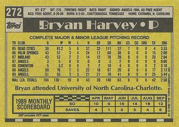 1990 Topps #272 Bryan Harvey Back